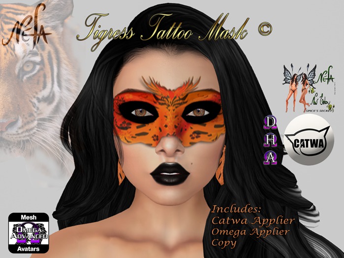 NEFA 1OC Tigress Tattoo Mask Omega/Catwa Hud Boxed