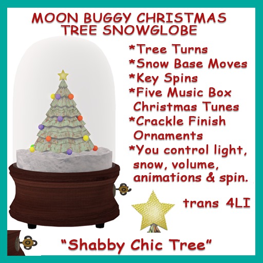 Moon Buggy Christmas Musical Snow Globe with Shabby Chic Tree Home Decor