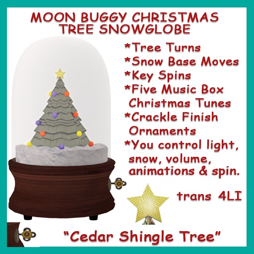 Moon Buggy Christmas Musical Snow Globe with Cedar Shingle Tree Home Decor