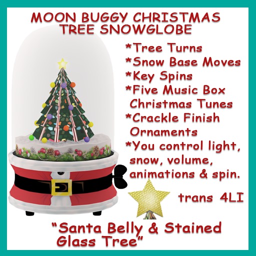 Moon Buggy Christmas Snow Globe Santa Belly & Stained Glass Tree Home Decor