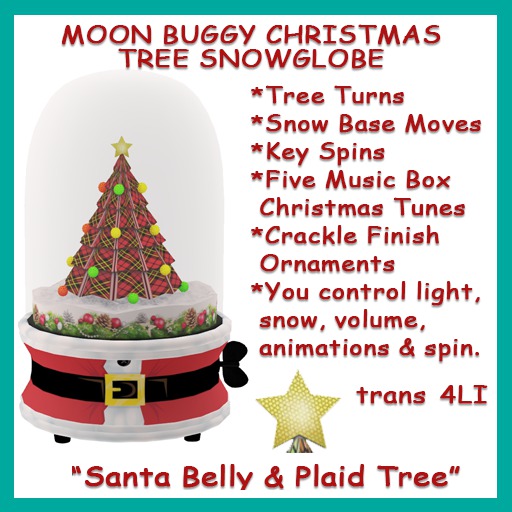 Moon Buggy Christmas Musical Snow Globe Santa Belly & Plaid Tree Home Decor