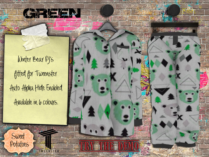 < SP >  Winter Bear PJ's for Tweenster - Green