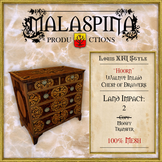 LM Malaspina "Hoorn" Walnut Inlaid Chest of Drawers