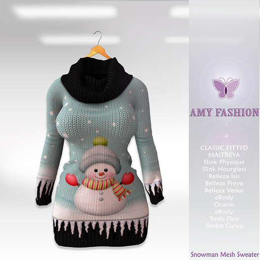 =AF= Snowman Mesh Sweater - Blue