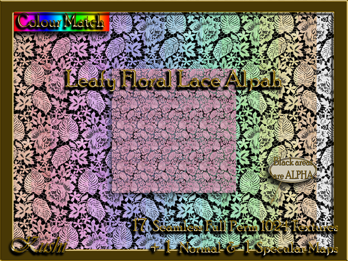 !Kushi! LeafyFloralLaceALPHA Textures -WEAR TO UNPACK