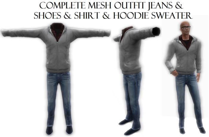 Complete Male Men Outfit Jeans Shoes Hoodie Sweater
