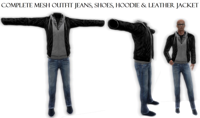 Complete Male Men Mesh Outfit Jeans & Shoes & hoodie & jacket
