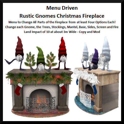 Menu Driven Rustic Gnomes Christmas Fireplace