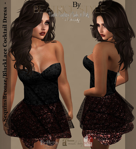 "BeatriceStyle" - SequinsBronze/BlackLace Cocktail Dress