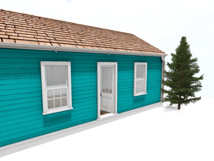 Cottage house & tree teal