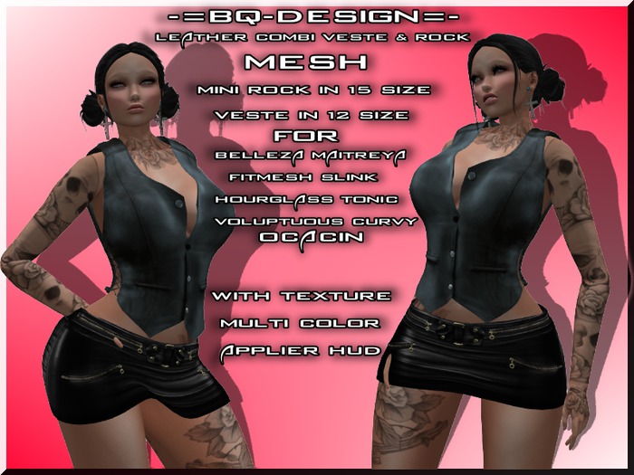LEATHER MINI ROCK & VESTE COMBI  DEMO