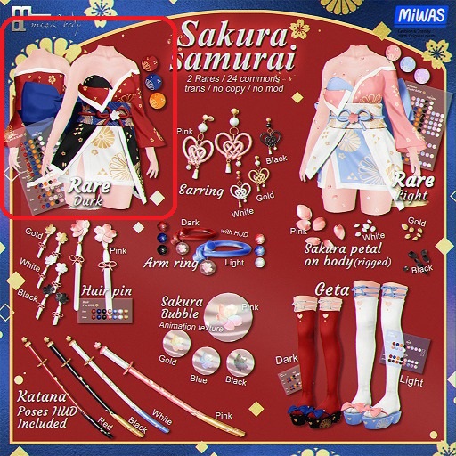 MIWAS / Sakura samurai Kimono #Dark RARE