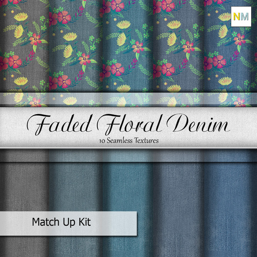 Faded Floral Denim MatchUp Kit 10 Seamless Textures NM
