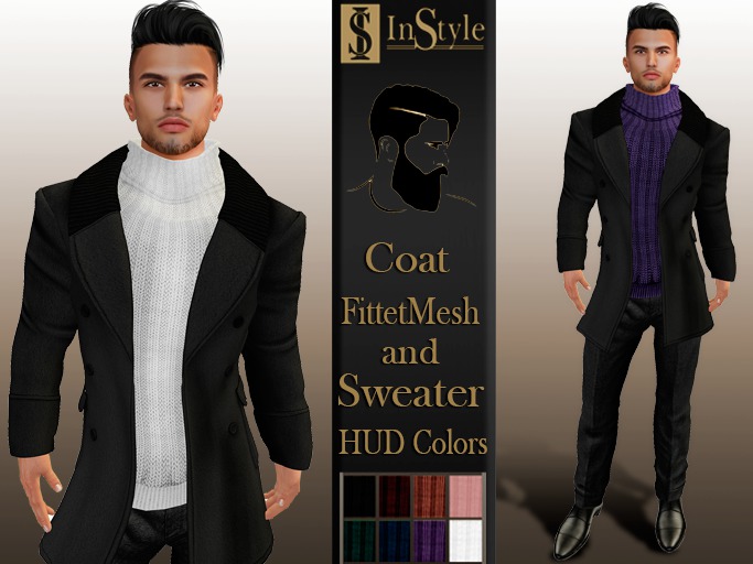 InStyl- Men's Coat Black - Mesh (HUD 8 Colors - sweater)