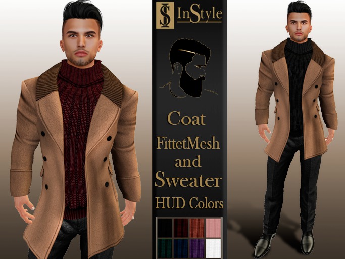InStyl- Men's Coat Brown - Mesh (HUD 8 Colors - sweater)