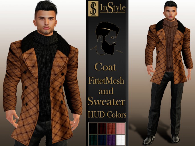InStyl- Men's  Coat - Brown cage -Mesh (HUD 8 Colors - sweater)
