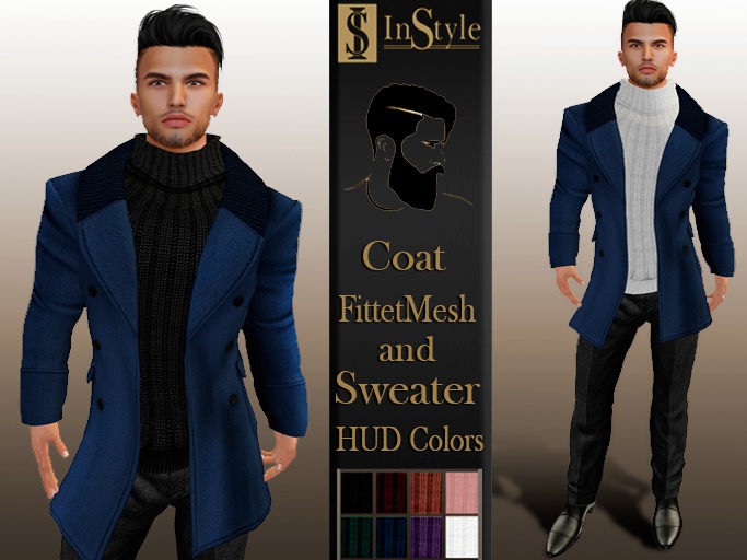 InStyl- Men's Coat  Blue- Mesh (HUD 8 Colors - sweater)