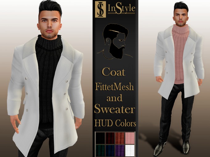 InStyl- Men's Coat White - Mesh (HUD 8 Colors - sweater)