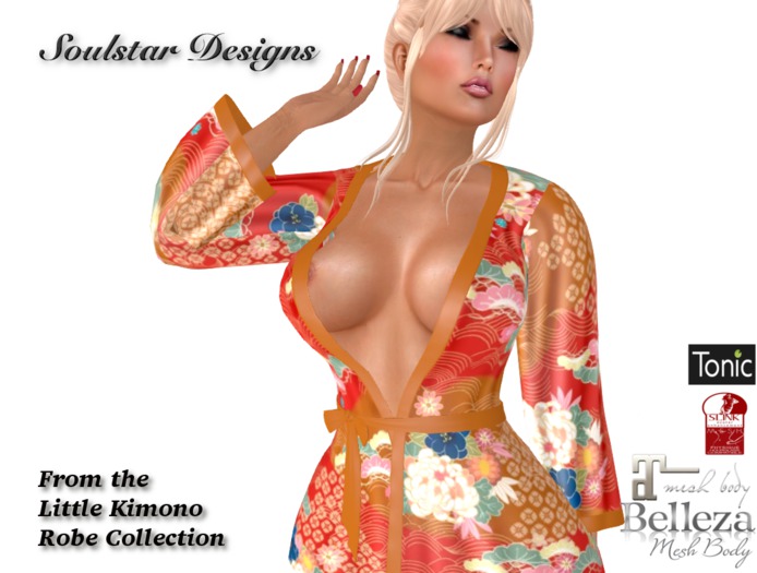 Little Kimono Robe - Red  Gold  Blue