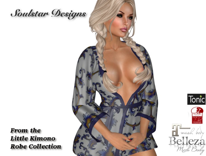 Little Kimono Robe - Blue & Gold