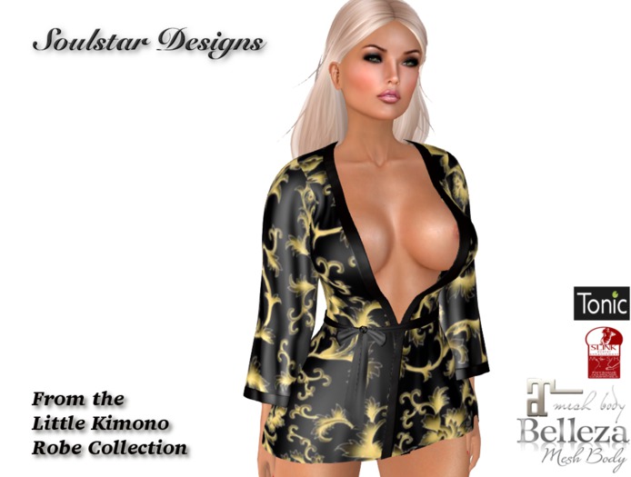 Little Kimono Robe - Black and Gold