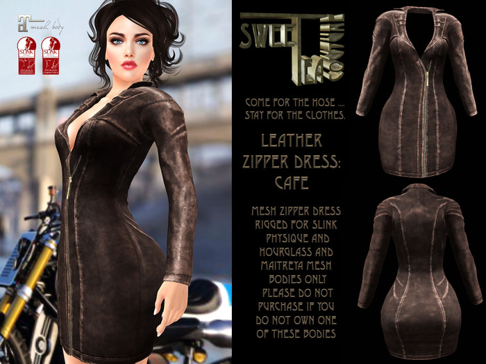 Sweet Tea Leather Zipper Dress:   Dress for Slink Hourglass and Physique and Maitreya
