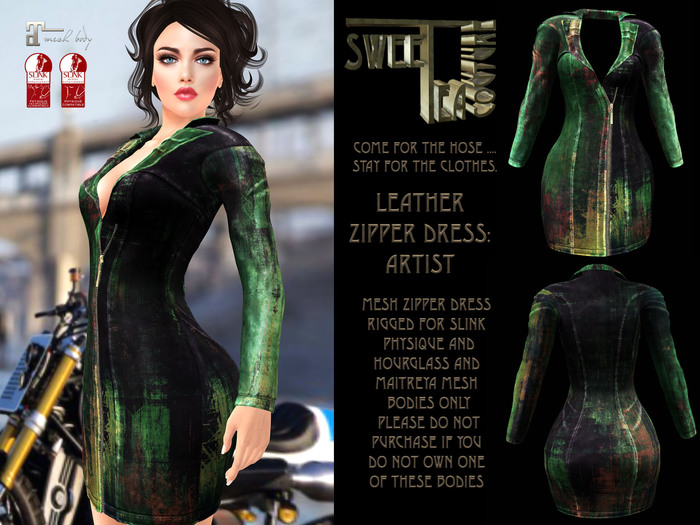 Sweet Tea Leather Zipper Dress:   Dress for Slink Hourglass and Physique and Maitreya