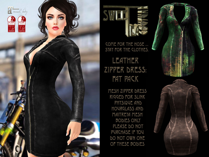Sweet Tea Leather Zipper Dress:  Fat Pack  Dress for Slink Hourglass and Physique and Maitreya