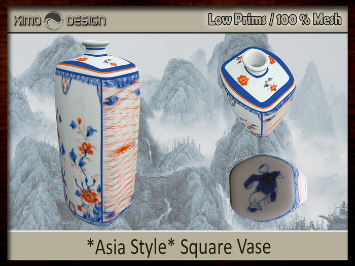 Asia style Vase short neck blue