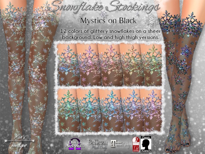 Snowflake Stockings Mystics on Black