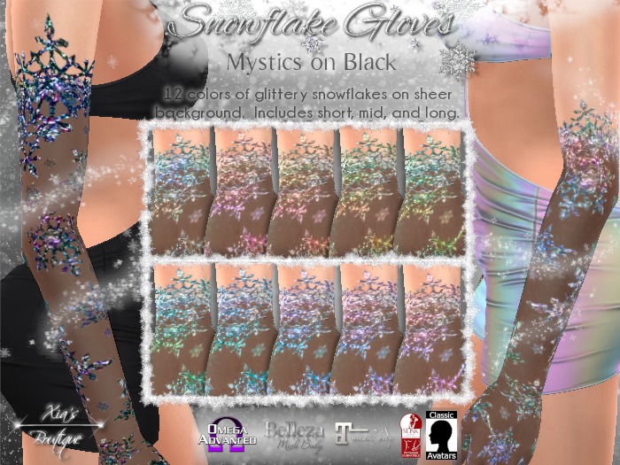 Snowflake Gloves Mystic Glitter on Black