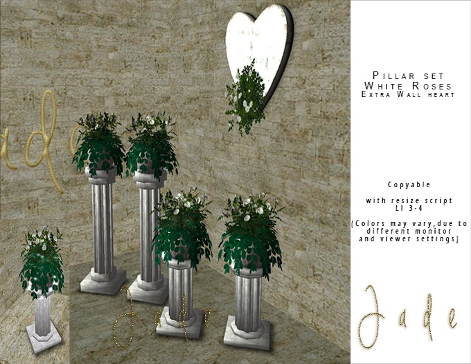 *Jade*  Pillar set with White Roses