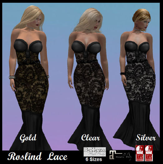 *MM* Roslind Lace Long Dresses - Set 3 Blacks