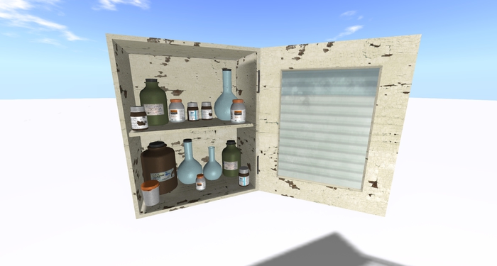 Old Cabinet with chemical flasks Mesh