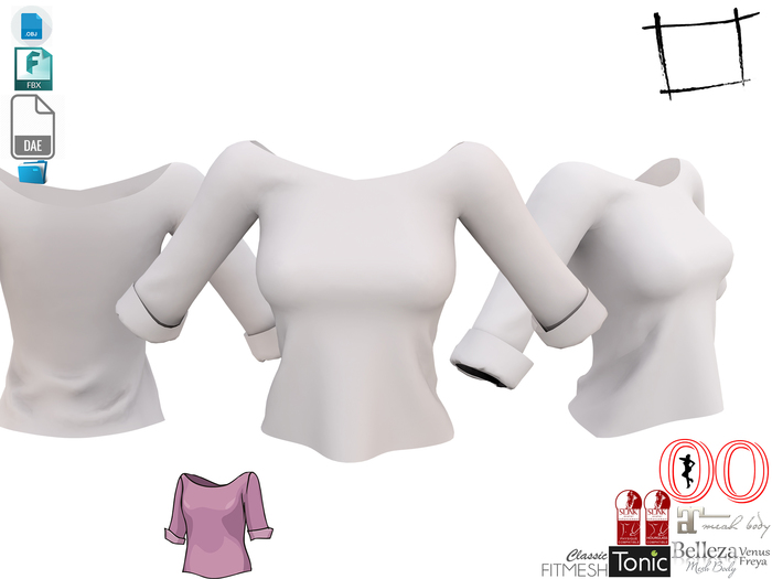 Dae Obj FBX Fashion Essensials Boat Neck Rolled Sleeves Top Belleza, Maitreya, Tonic, Ocacin