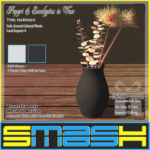 Second Life Marketplace SMASH Papyri & Eucalyptus in Vase (Happiness)
