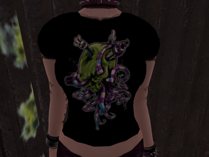 Women's Fitted Tentacle Skull Graphic Tee 