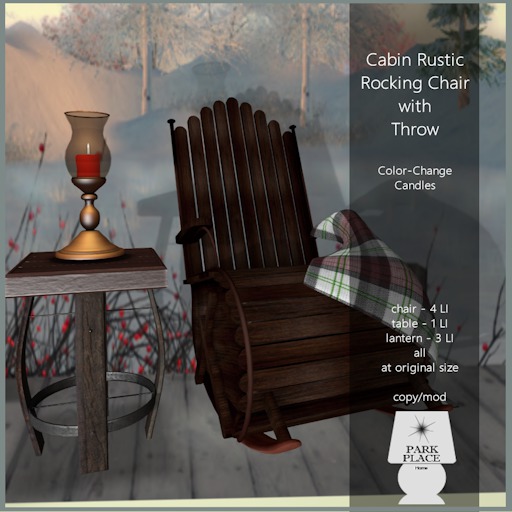 [Park Place] Cabin Rustic Rocking Chair & Accessories - G