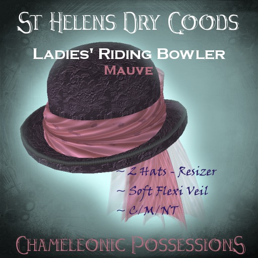 @LC@ Ladies Riding Bowler - Black Floral and Mauve