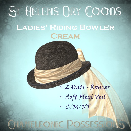 @LC@ Ladies Riding Bowler - Black Floral/Cream w/resizer