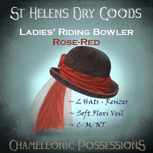 @LC@ Ladies Riding Bowler - Black Floral and Rose-Red