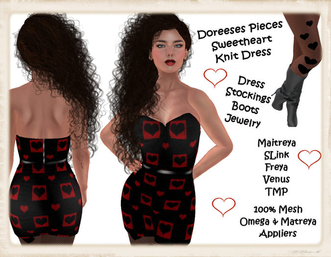 SWEETHEART KNIT DRESS BLK RED SQUARE  BOX
