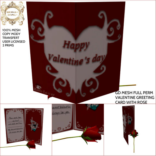 GD MESH FULL PERM VALENTINE GREETING CARD WITH ROSE