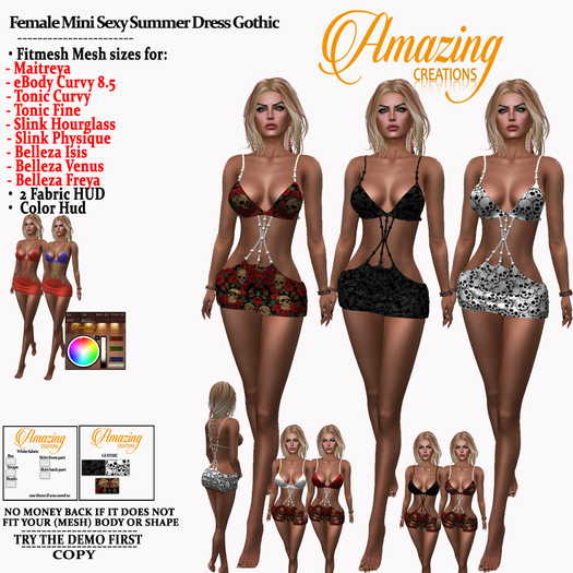 Second Life Marketplace - AmAzInG CrEaTiOnS Female Mini Sexy Summer Dress Gothic Second Life Marketplace - AmAzInG CrEaTiOnS Female Mini Sexy Summer Dress Gothic