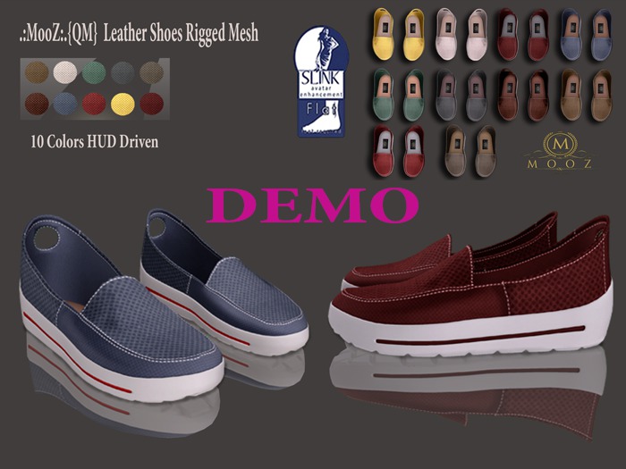 .:MooZ:.{QM} DEMO Leather Shoes Rigged Mesh (10 Colors)