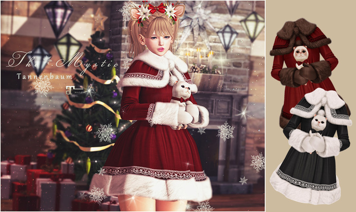 *The Mystic*Winter Fur Coat with Kitten (Red/Black) -Maitreya