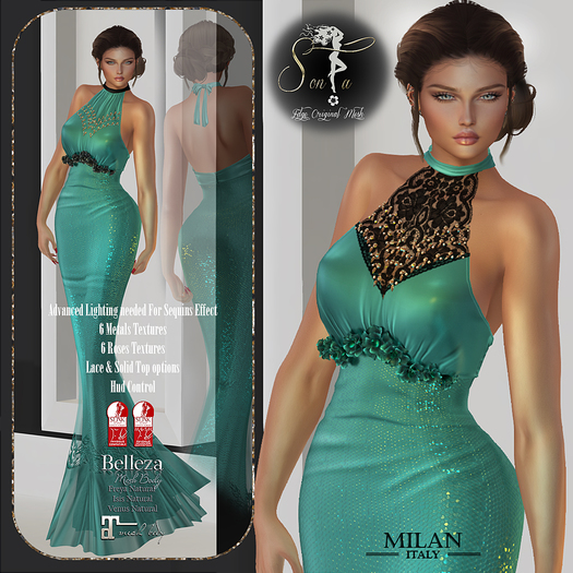 Edge Milan Fitted Mesh Formal Dress Aqua