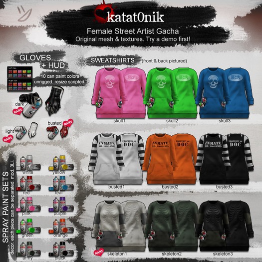 *katat0nik* (skeleton3 / M) Female Street Artist Sweatshirt