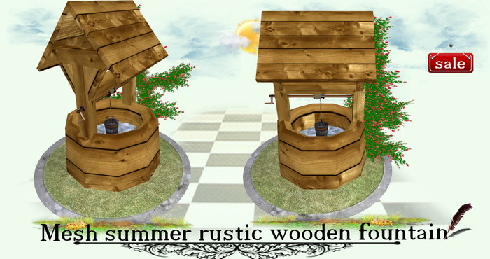 Mesh summer rustic wooden fountain
