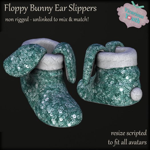 {V*Y} Floppy Bunny Ear Slipper - Glitter Aqua